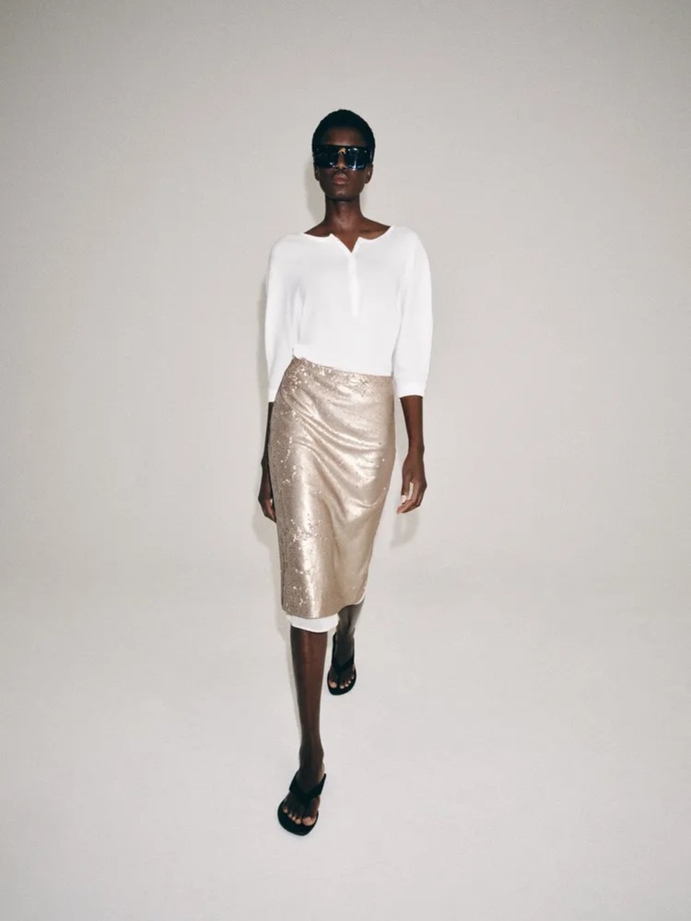 Zara ZW COLLECTION SEQUIN MIDI SKIRT